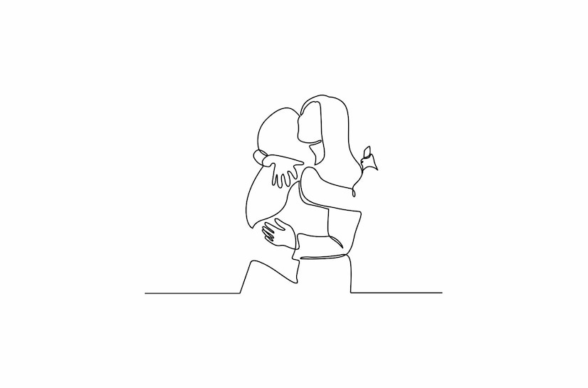 Premium Vector Continuous Line Drawing Of Two Women Hugging Vector Illustration Premium Vector 