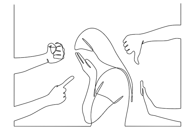 Premium Vector Continuous Line Drawing Of A Woman Covering Her Face