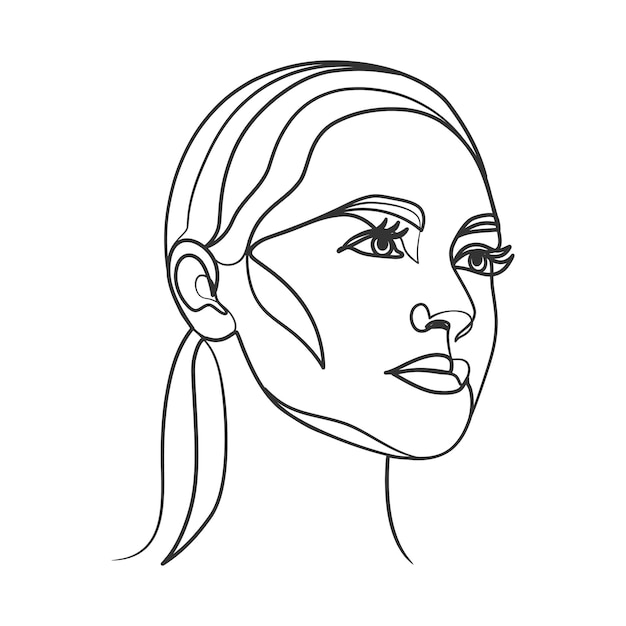 Premium Vector Continuous Line Drawing Of Woman Face Cute Female