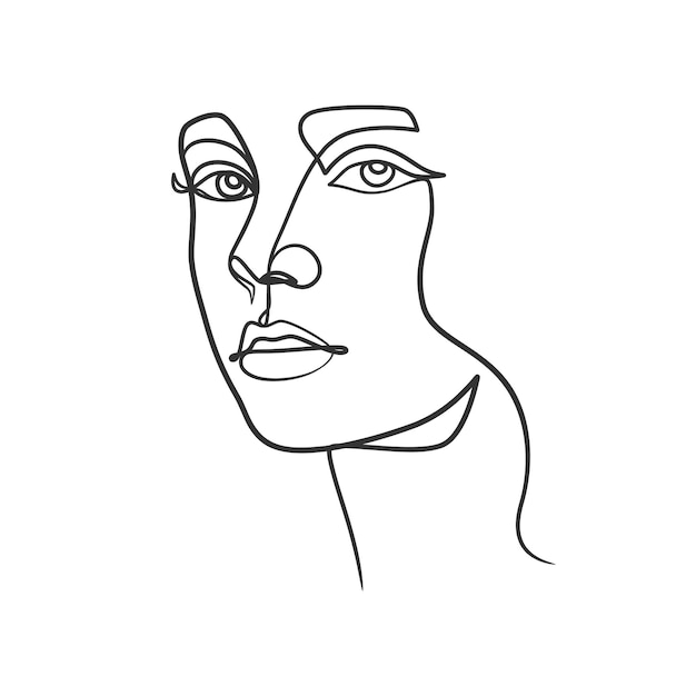 Premium Vector | Continuous line drawing of woman face. cute female ...