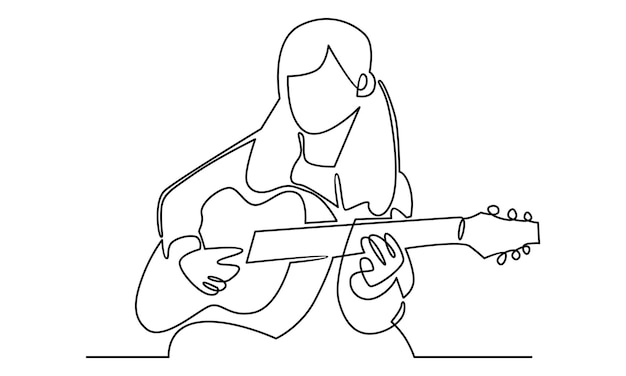Premium Vector | Continuous line of little girl playing guitar illustration