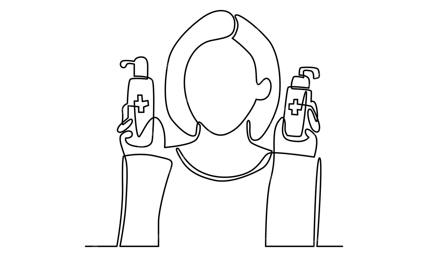 premium-vector-continuous-line-of-woman-hold-hand-sanitizer-illustration