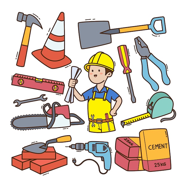 Premium Vector | Contractor doodle illustration set