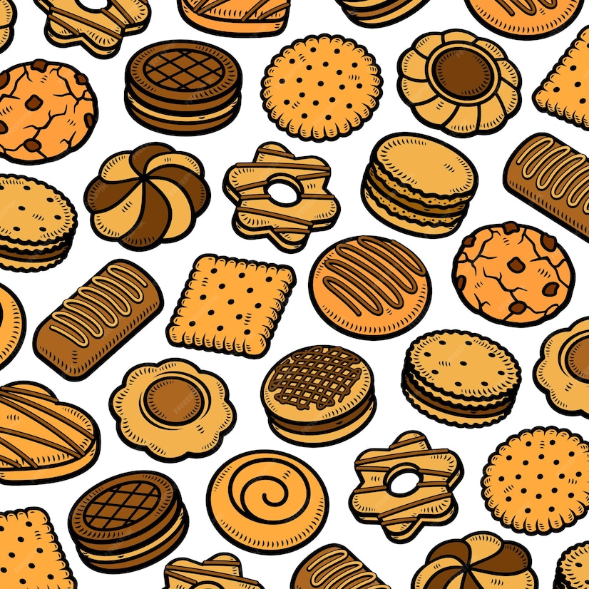 Premium Vector | Cookies pattern background set. collection icon ...