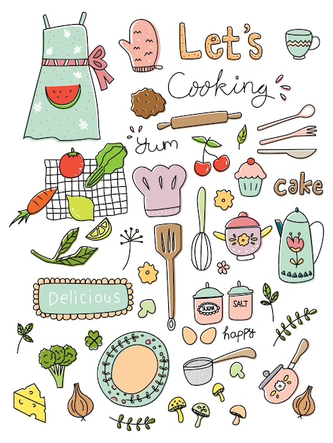 Cooking doodle set vector illustration Vector | Premium Download