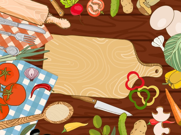 Premium Vector Cooking Kitchen Table Background