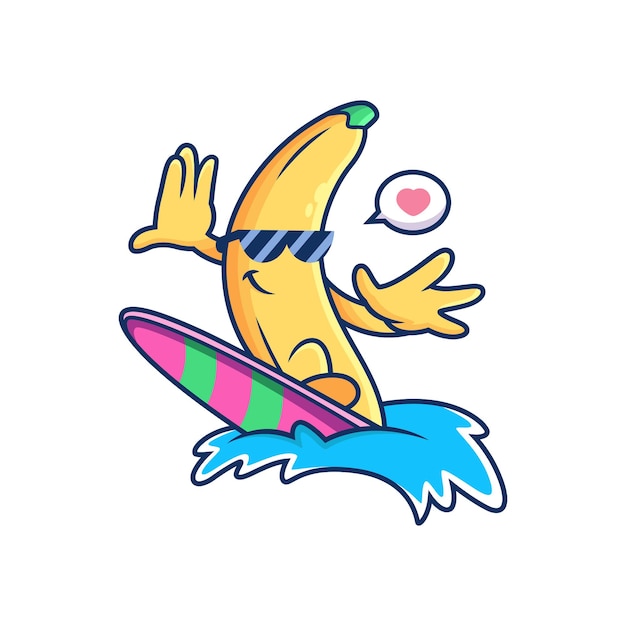 Premium Vector | Cool banana playing surfing in summer.