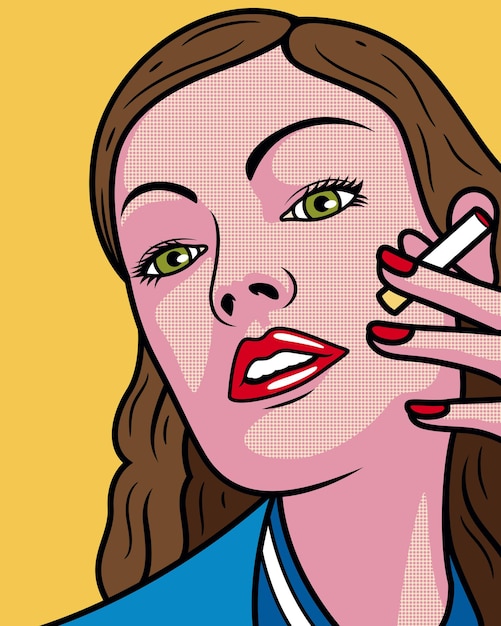 タバコの漫画とクールな女の子 女の子の表情 プレミアムベクター