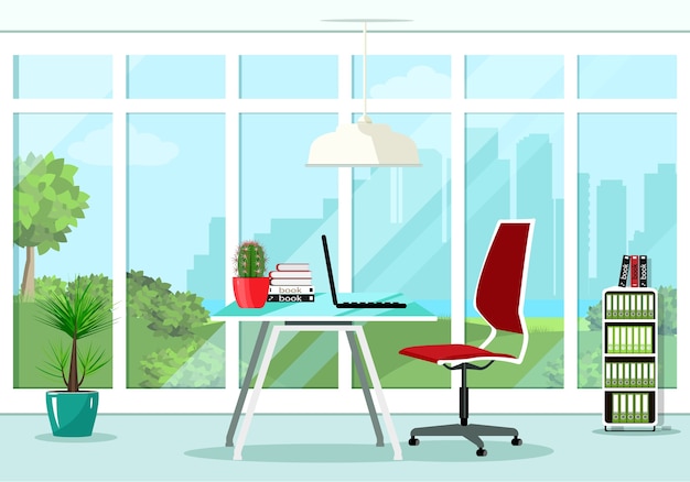 Premium Vector | Cool graphic office room interior with great window ...
