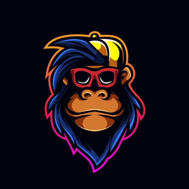 Premium Vector | Cool monkey with glass cap mascot gaming logo head