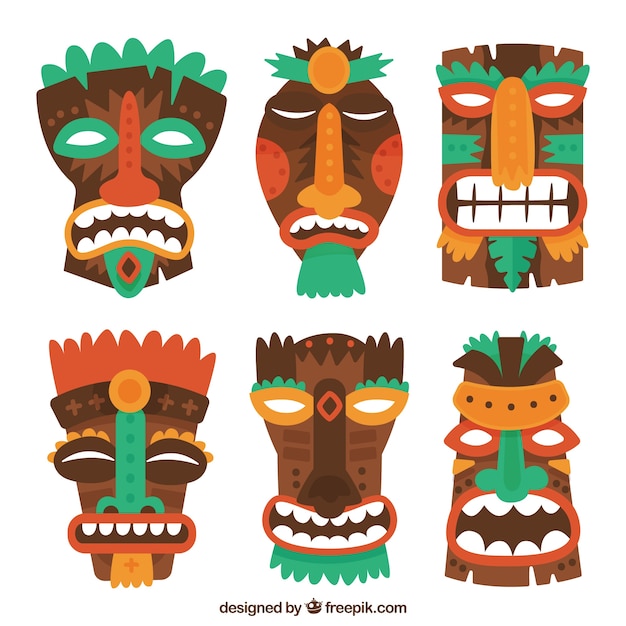 Free Vector | Cool set of wooden tiki masks