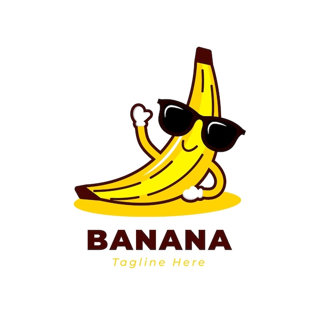 クールなスマイリーバナナのキャラクターのロゴ プレミアムベクター