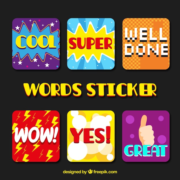 Cool Words Sticker Collection Vector Free Download