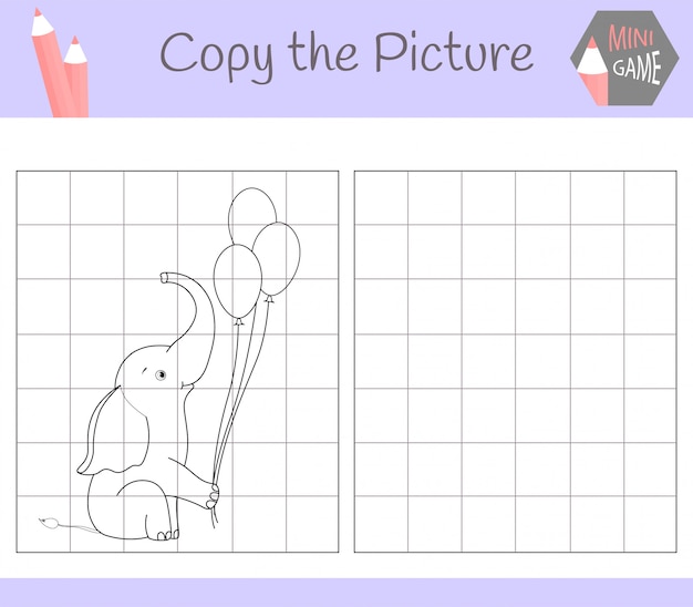 Copy the picture: cute elephant. coloring book ...