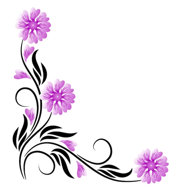 Premium Vector | Corner floral ornament with purple flowers