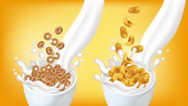 Download Cornflakes in milk splash mockup | Premium Vector