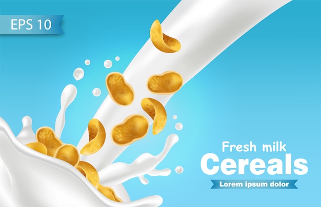Download Cornflakes in milk splash mockup | Premium Vector