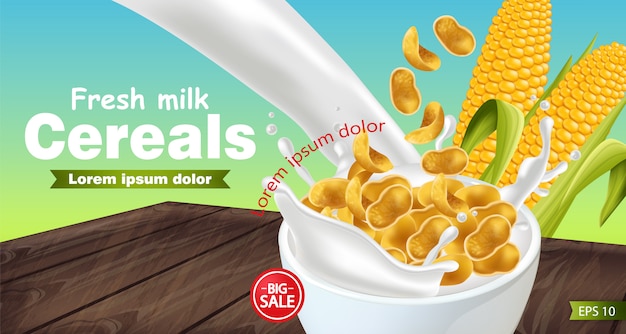 Download Cornflakes in milk splash realistic mockup | Premium Vector