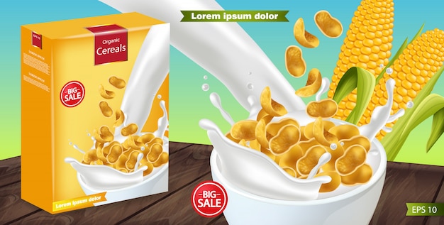 Download Cornflakes in milk splash realistic mockup | Premium Vector