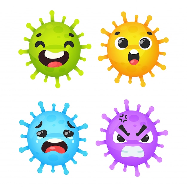 Premium Vector | Corona virus cartoon expression, happy, shocked, sad ...