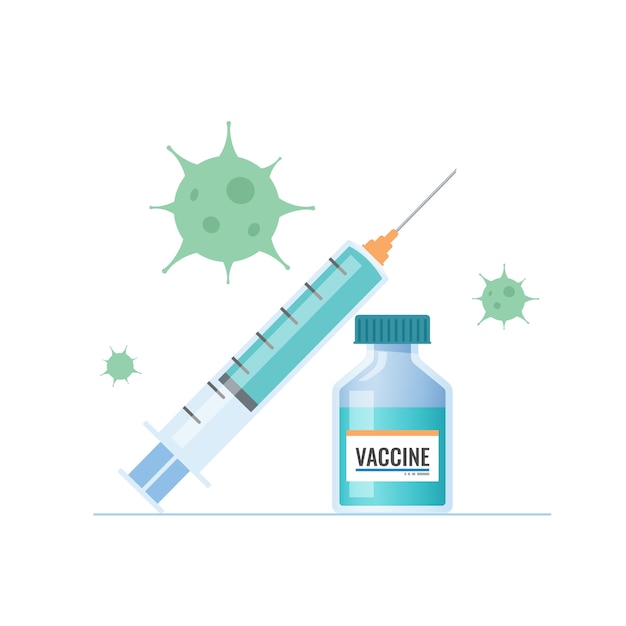 コロナウイルスcovid 19ワクチン 注射 ワクチン瓶 イラスト プレミアムベクター