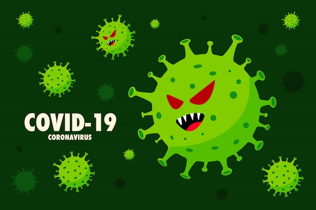 コロナウイルスベクトルイラスト 感染症 緑の背景 健康的なインフォグラフィック 発生の世界的な流行の警告 プレミアムベクター