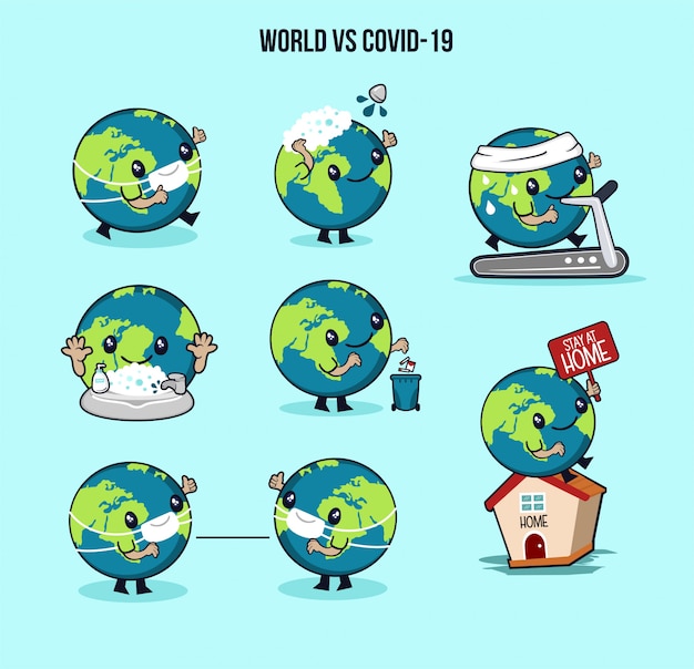 Download Corona world character pack | Premium Vector