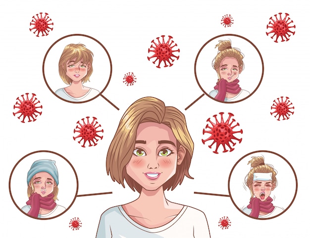 Coronavirus infographic with sick women characters Premium Vector