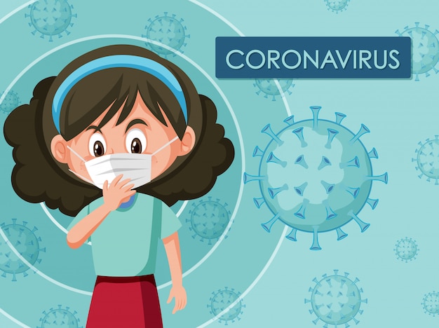 Coronavirus Poster Design With Girl Wearing Mask Premium Vector