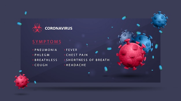 Coronavirus symptoms, with pink and blue coronavirus molecules Premium Vector