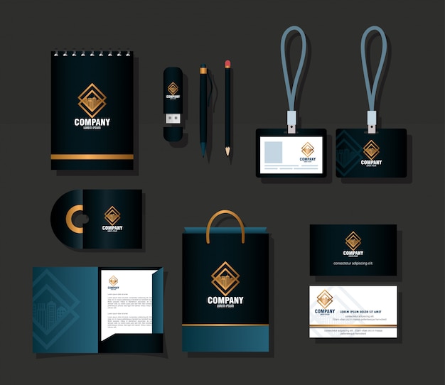 Download Premium Vector | Corporate identity brand mockup, mockup of stationery supplies black color with ...
