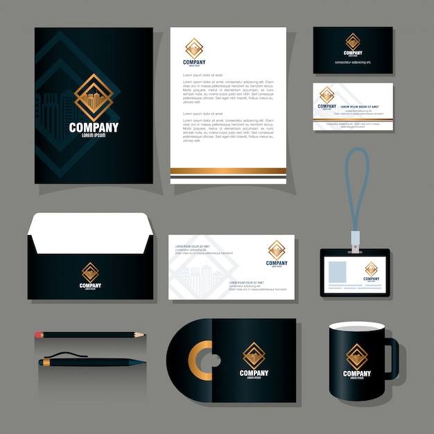 Download Premium Vector | Corporate identity brand mockup, stationery supplies black color with golden sign