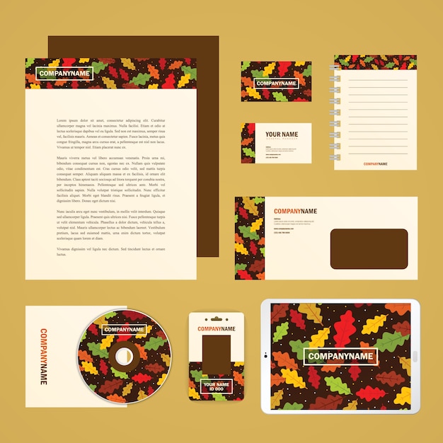 Corporate identity template set in autumn\
theme. Business stationery mock-up for your branding design