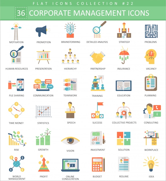 企業経営カラーフラットアイコン プレミアムベクター