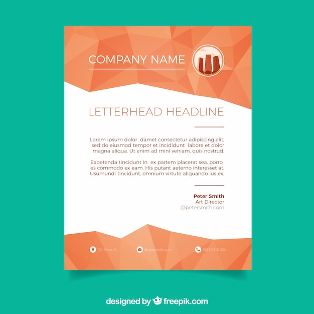 Corporate polygonal orange colored letterhead  Free Vector