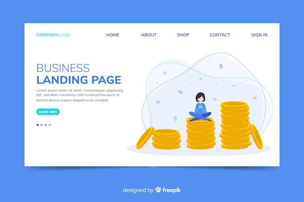 Corporative landing page web template with saving money theme Free Vector