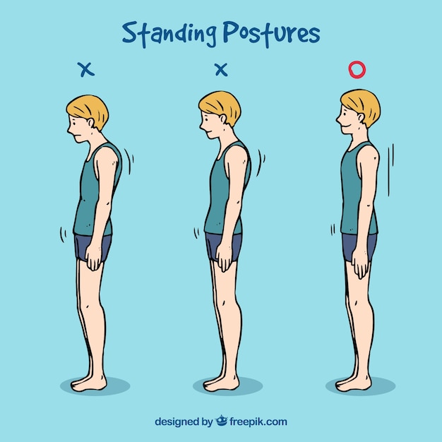 Correct and incorrect standing postures | Free Vector