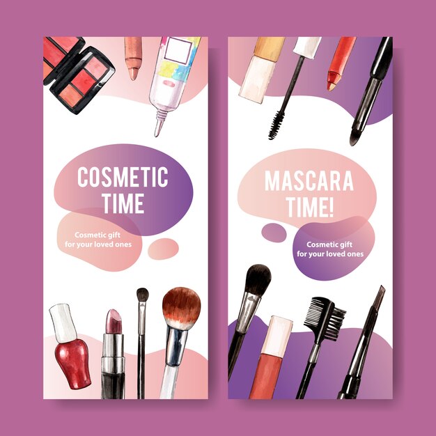 Free Vector | Cosmetic banner with mascara, lipstick, brush on