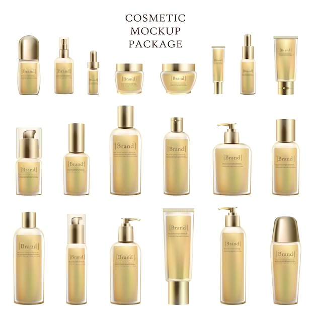 Cosmetic mockup package of empty bottles isolated Premium Vector