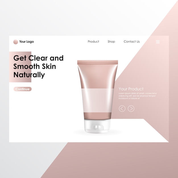 Cosmetic product realistic mock up with landing page illustration Premium Vector