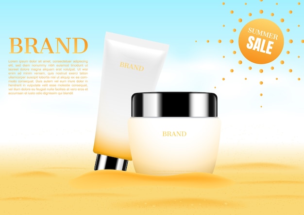 Premium Vector | Cosmetic set with sand background