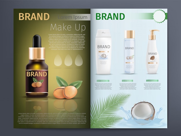 Cosmetics products catalog or brochure template Premium Vector