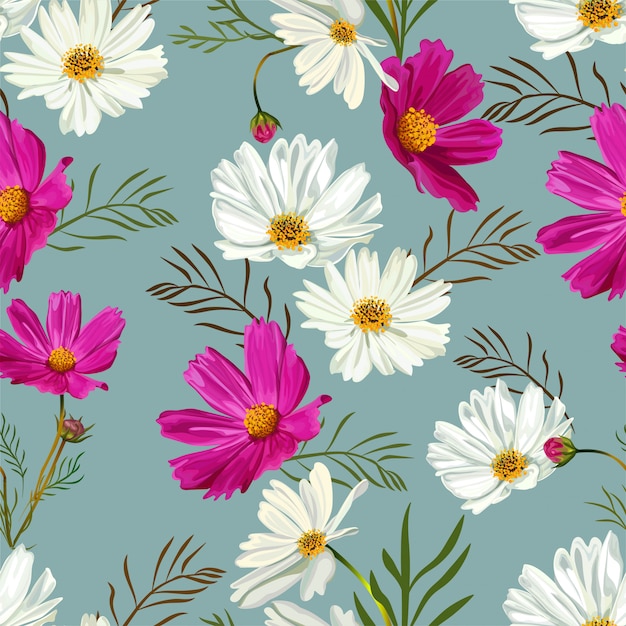 Premium Vector Cosmos flower seamless pattern