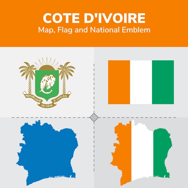 Premium Vector Cote D Ivoire Map Flag And National Emblem