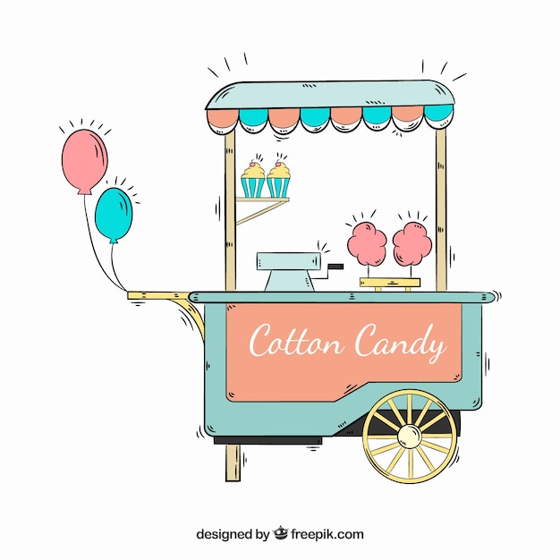 Cotton Candy Cart With Balloons Vector Free Download