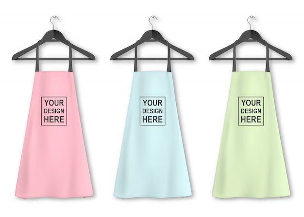 Download Cotton kitchen apron icon set with clothes hangers closeup ...