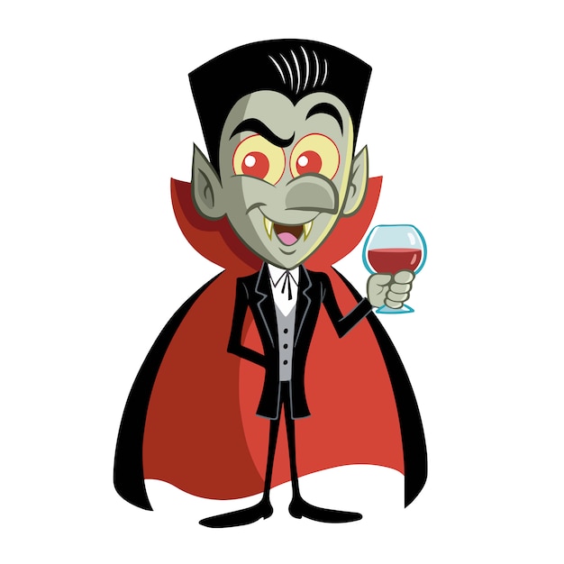 Premium Vector | Count dracula funny with a glass of blood in his hand