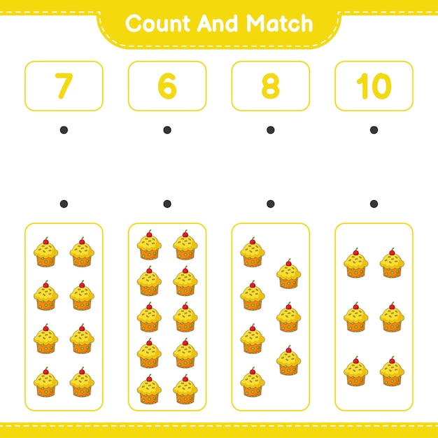 Premium Vector | Count and match, count the number of cup cake and ...