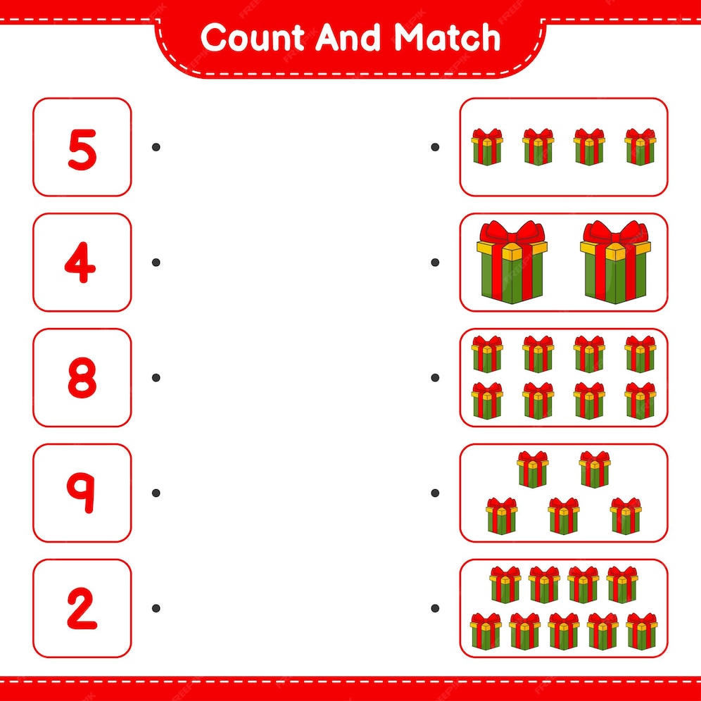 Premium Vector | Count and match count the number of gift box and match ...