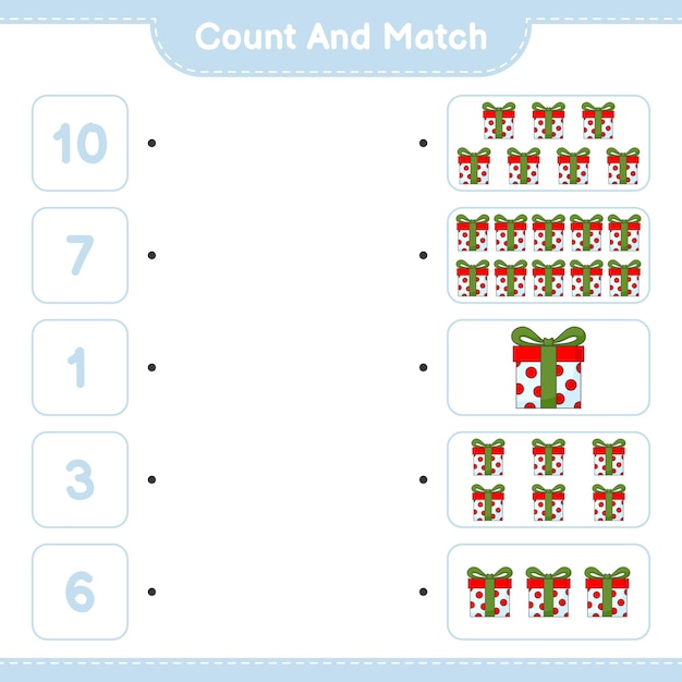 Premium Vector | Count and match count the number of gift box and match ...